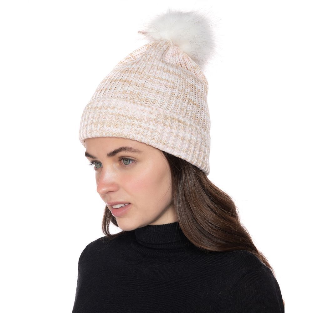 Style&Co Ivory, Pink and Beige Faux Fur Beanie One Size